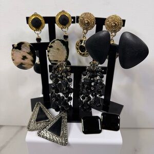 VTG 7 PAIRS 80s 90s CLIP ON EARRINGS Unmarked BLACK / 1” to 3”